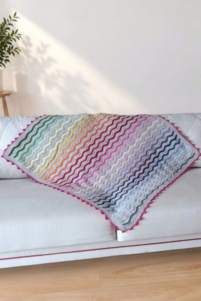 nftart.design Colorful Zigzag- Hand Knitted Sofa Shawl - Knee Blanket - TV Bl...