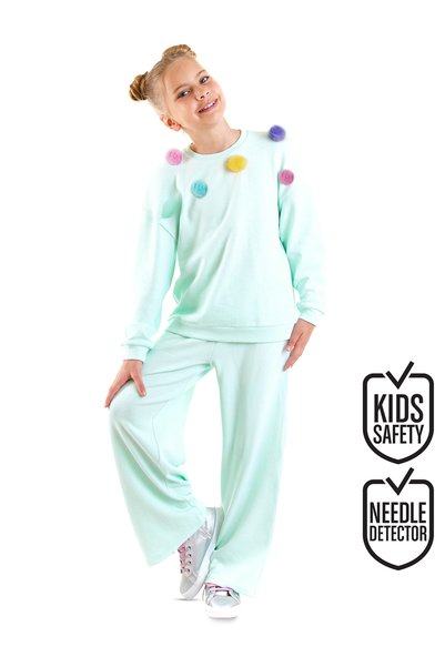 Denokids Girl's Pompom Mint Tracksuit Set