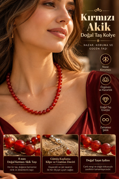 NBS Beautiful Naturel Stones Kırmızı Akik Doğal Taş Kolye ( Nazar , Enerji , ...