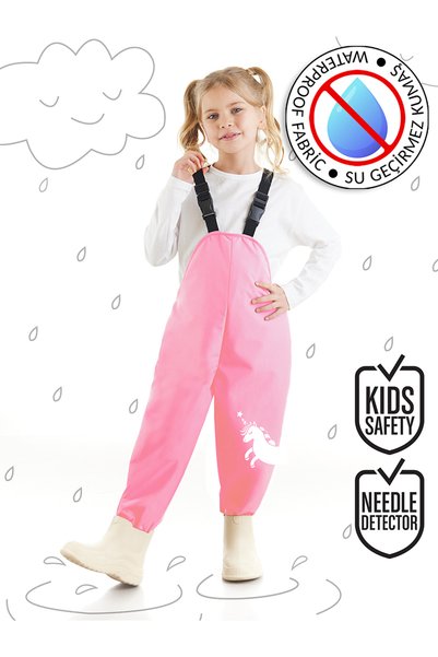 Denokids Kız Çocuk Unicorn Desenli Pembe Su Geçirmez Ayarlanabilir Askılı Yağ...