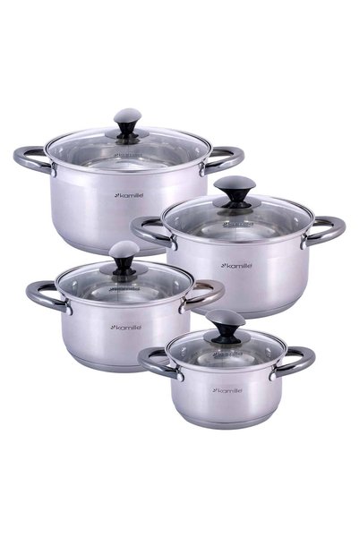 Kamille Set de 4 ghivece cu capace de sticlă, Kamille, oțel inoxidabil, 1,5 L...