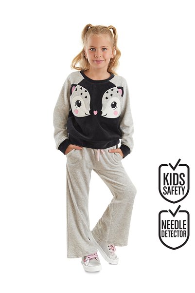 Denokids İkiz Ceylan Kız Çocuk Kadife Eşofman Takım