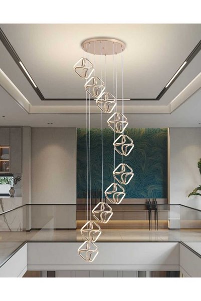 best power ثريا علاقي مودرن LED ذهبية بتصميم حلزوني فاخر يضم 10 وحدات هندسية ...