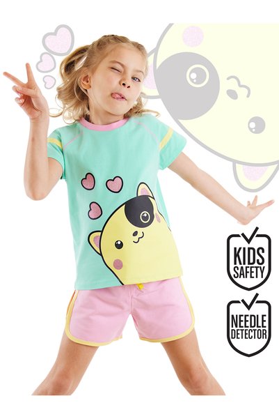 Denokids Hearted Girl's Summer T-Shirt Shorts Set