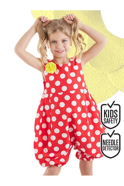 Denokids Salopetă cu balon pentru fetiță cu buline roșii și albe