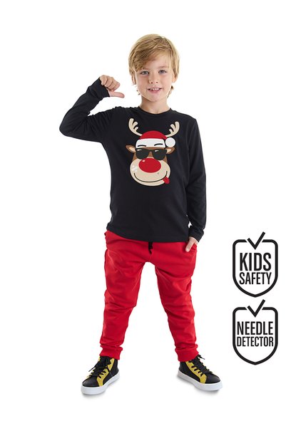 Denokids Yılbaşı Geyik Erkek Çocuk T-shirt Pantolon Takım
