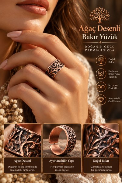 NBS Beautiful Naturel Stones 100% Pure Copper Ring – Adjustable Size – Handcr...
