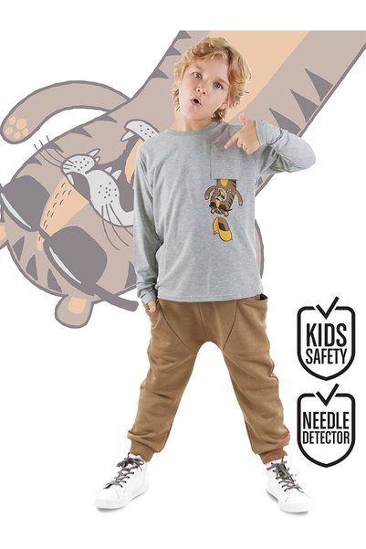 Denokids Cepte Kaplan Erkek Çocuk T-shirt Eşofman Altı Takım