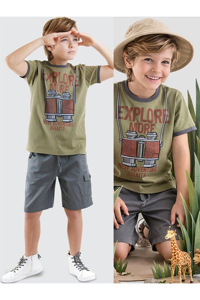 Denokids Σετ σορτς Gabardine T-shirt για αγόρια Explore