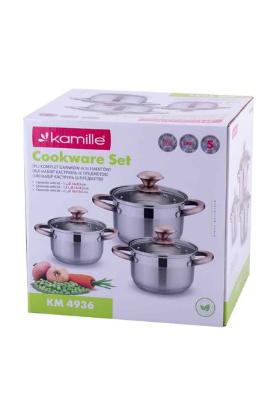 Kamille Set de 3 oale cu capac, Kamille, oțel inoxidabil/sticlă termorezisten...