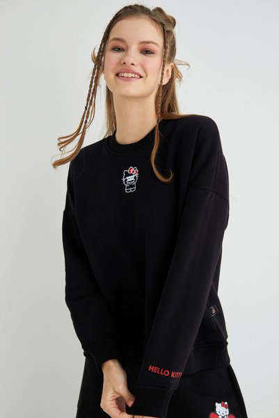 Hello Kitty Lisanslı Baskılı Kalın Oversize Sweatshirt