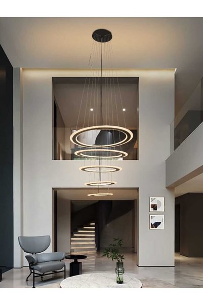 best power Black Led Gradient Ring Chandelier - Modern Ceiling Lighting with ...