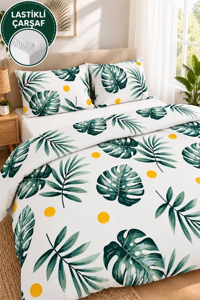 Eponj Home Double-Size Fitted Sheet Duvet Cover Set with Elastic Edges, Easy ...