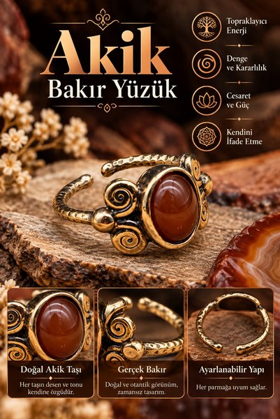 NBS Beautiful Naturel Stones خاتم من الأحجار الكريمة النحاسية بتصميم أنيق وعا...