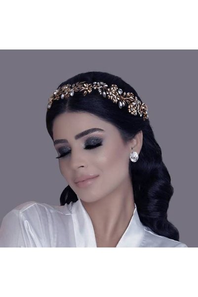 KESNUP Tiară de păr cu model de flori și frunze, cristale și perle, auriu