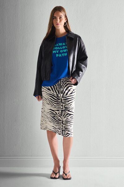 DeFacto Pencil Skirt with Zebra Print, High-Waisted Maroquin Mini Skirt J2105...