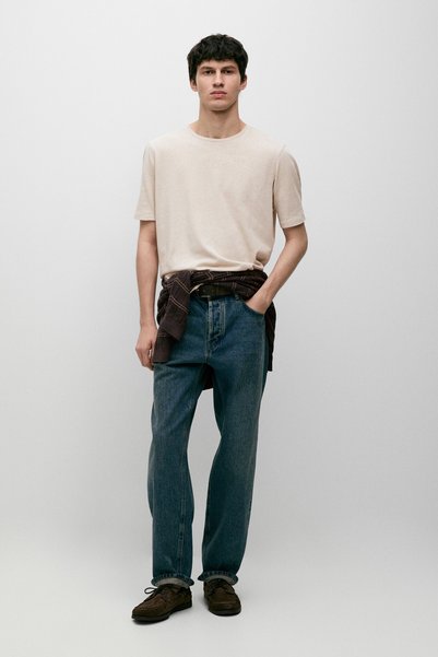Massimo Dutti Kısa kollu keten pamuklu t-shirt