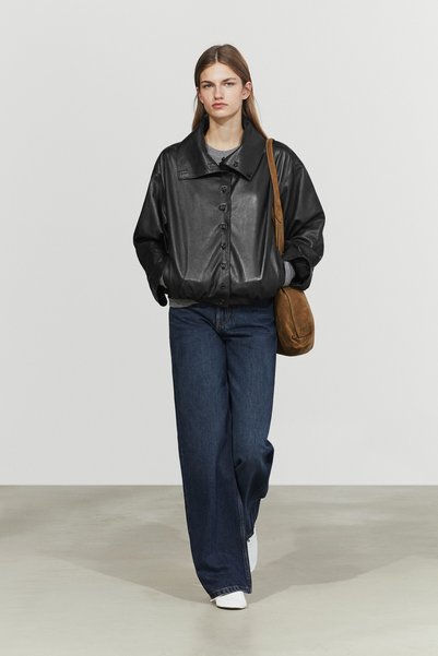 Massimo Dutti Düğme detaylı napa deri süet bomber ceket