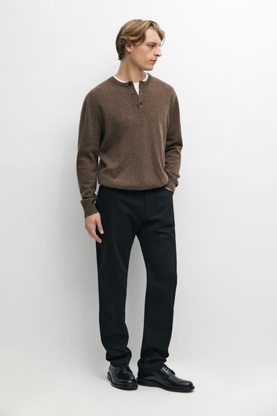 Massimo Dutti Yün karışımlı triko düğmeli yaka kazak