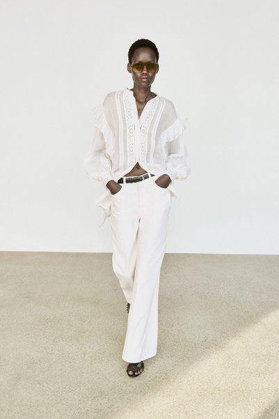 Massimo Dutti İşleme ve fırfır detaylı hakim yaka bluz