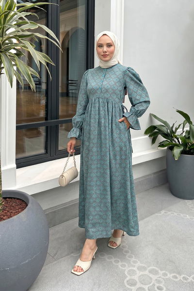 Salih Çelebi Μοτίβο Mandala Φόρεμα Hijab 2328 - MINT GREEN