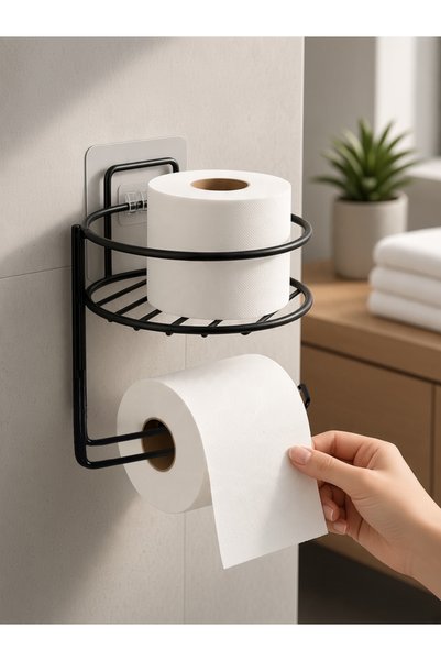 EVSTYLE Rectangular Toilet Paper Holder with Shelf * Black