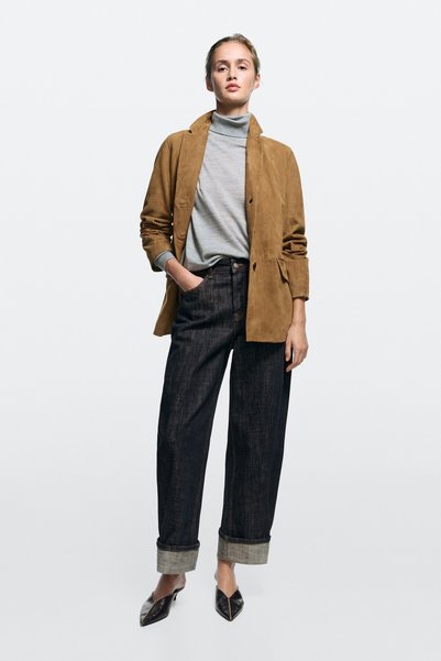 Massimo Dutti Katlanmış paçalı yüksek bel barrel fit jean