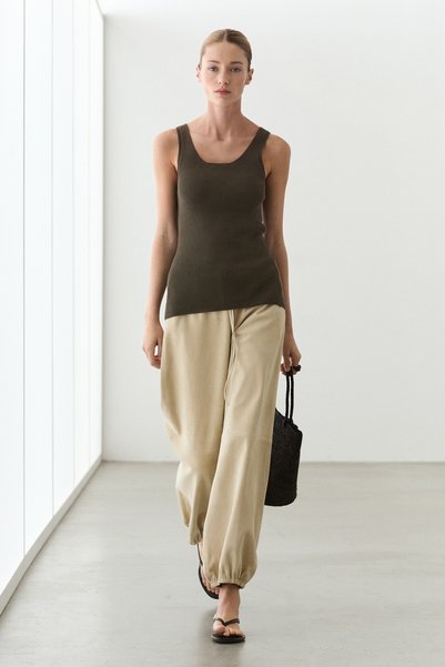 Massimo Dutti %100 pamuklu fitilli askılı bluz