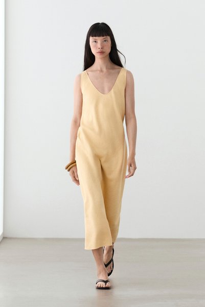 Massimo Dutti %100 keten askılı midi elbise