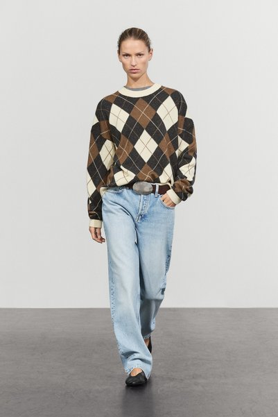 Massimo Dutti Baklava desenli yünlü triko kazak