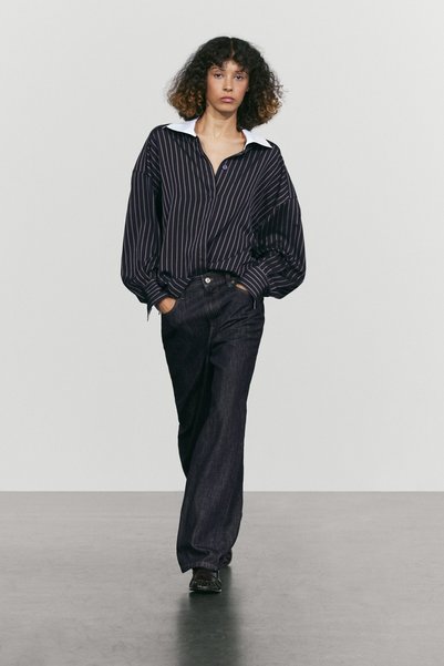 Massimo Dutti Kontrast yakalı çizgili gömlek