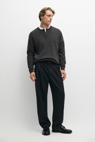 Massimo Dutti Çift pensli relaxed fit süet pantolon