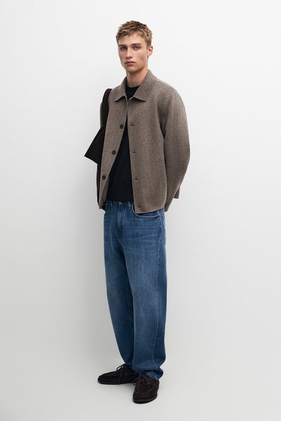 Massimo Dutti Çizgili çift yün karışımlı ceket