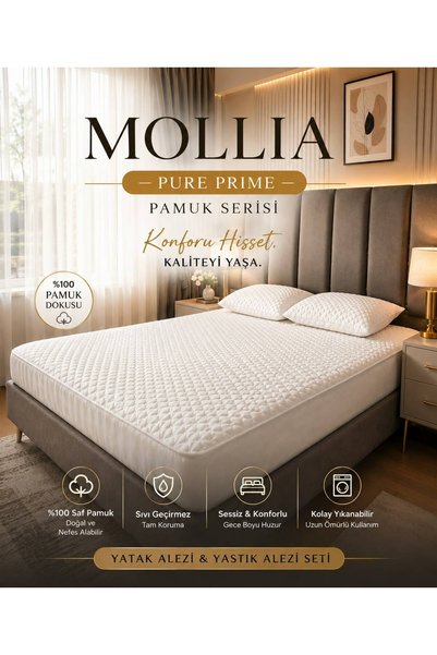 PureHouse Bedmora Mollia Pure Prime - 660 GSM Pamuklu Yatak Alezi Sıvı Geçirmez Lastikli Premium Yatak Pedi Tadında Yatak Koruyucu