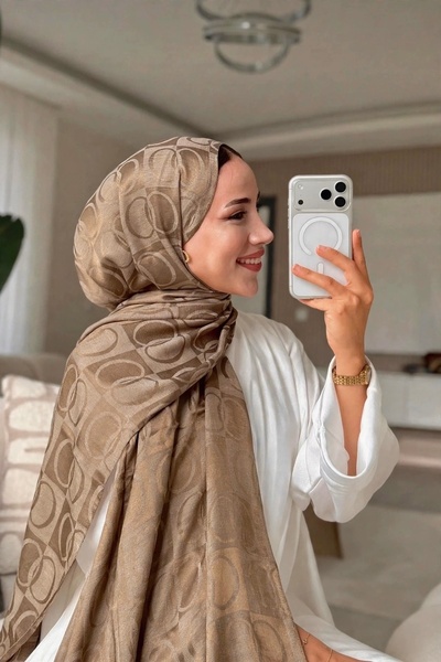 fleur scarf Halka Desen Premium Şal - Sütlü Kahve Tesettür Şal