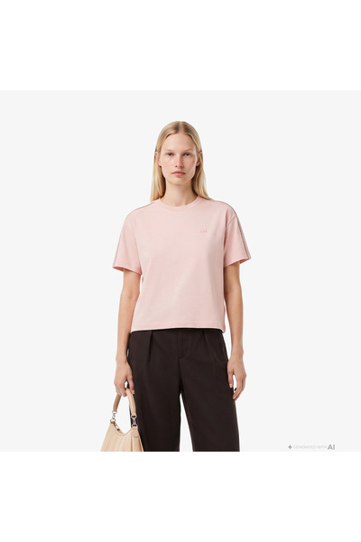 Lacoste Kadın Loose Fit Bisiklet Yaka Açık Pembe T-Shirt