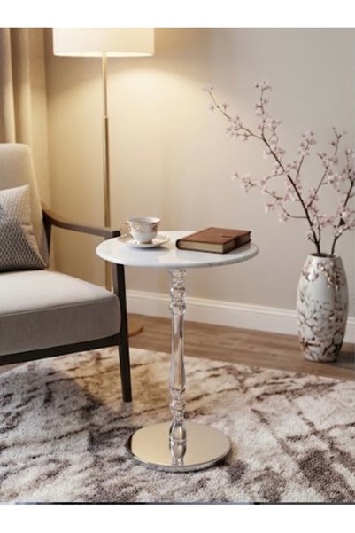 IN HOME STORE طاولة جانبية مودرن بسطح رخامي وقاعدة معدنية أنيقة