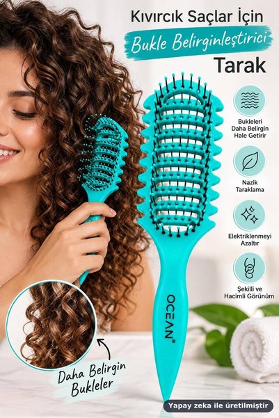 BuradaBuldun Ocean Turquoise Easy-Combing Brush for Curly and Wavy Hair