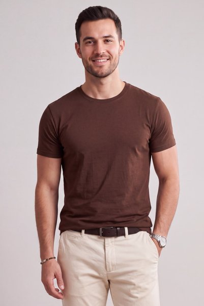 Betimoda Tricou din bumbac pentru bărbați, slim fit, cu decolteu rotund, cu m...