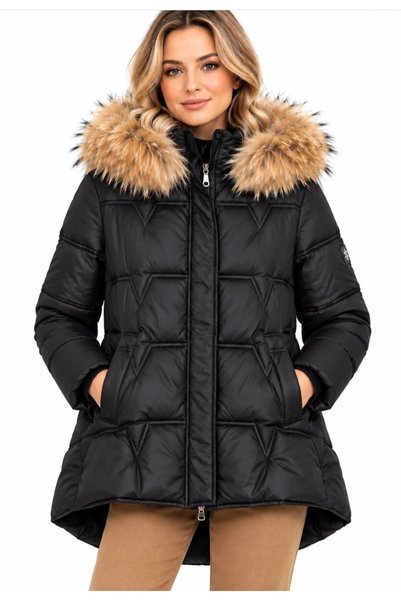 Diva Exclusive Fashion Black Quilted Women's Jacket with Hood and Fur