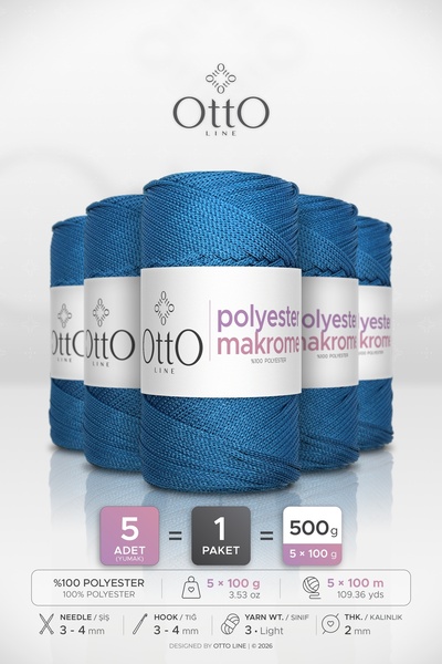 OTTO LINE POLIESTER MACROME • Albastru Aviator • Pachet de 5 × 100 gr / 100 m...