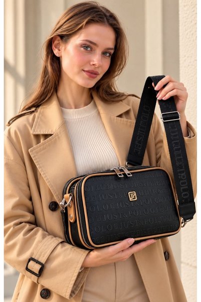 Just Polo Women's Black Taba Adjustable Long Strap Crossbody Bag