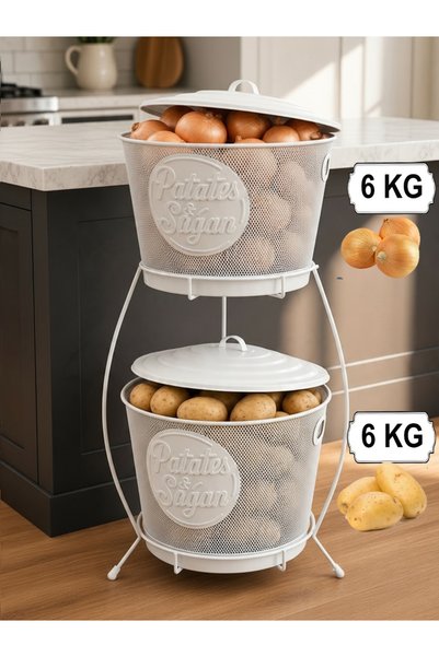 EVSTYLE Mega Boy Wire Braided Metal 2-Layer Potato and Onion Storage Containe...
