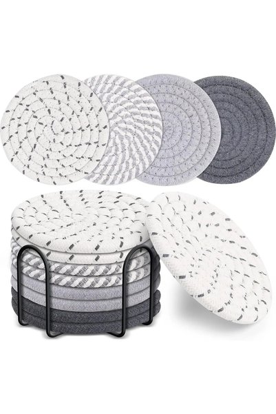 Choice 11cm 8pcs Grey 8-Piece Set Absorbent Coasters for Drinks, Minimalist C...
