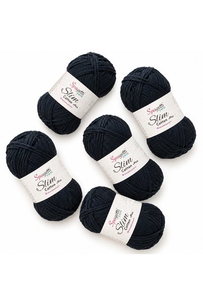 Spagettiyarn Slim Cotton Plus 5-Piece Dark Blue Hand Knitting Yarn
