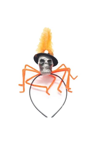 partidolu Lüx Halooween Taç Lüks Tüylü Şapkalı Kurukafa Tacı Turuncu Renk 30x...