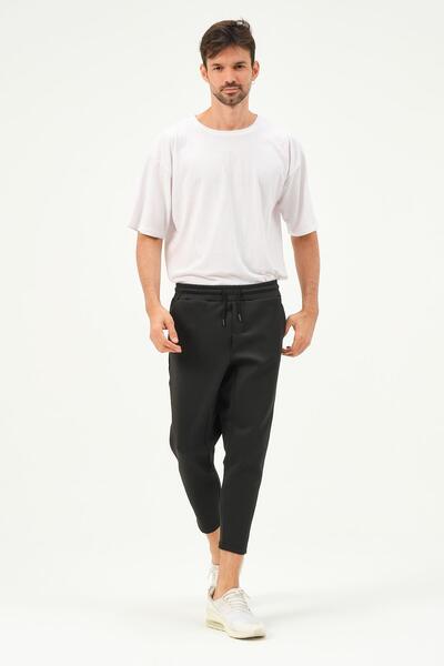 C&City Men's Straight Leg Waist Detail Sweatpants 855 Black