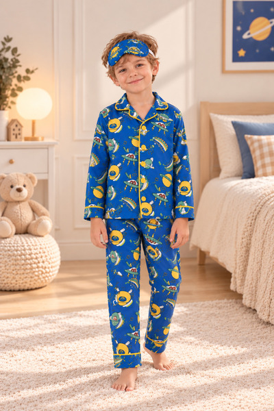 Novella18kıds Erkek Çocuk Uzay Desenli Uzun Kollu Pamuklu Önü Düğmeli Pijama ...