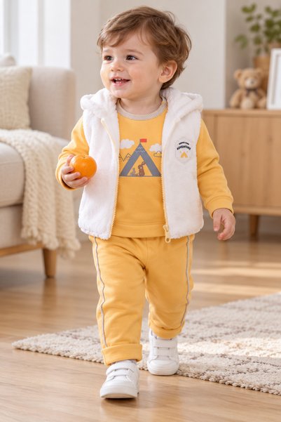 Babyhola Thick Plush Vest Badi Trousers Baby Boy 3-Piece Set 12557