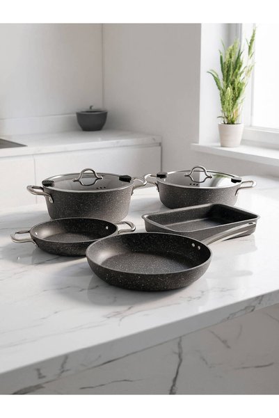 Hascevher Magda 7 Pcs Granite Full Ind. Set (22Ten26Kar26Tava22Shn30Ktep) 4mm...
